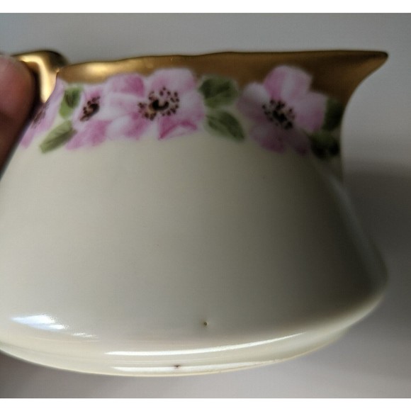 BAVARIA HAND PAINTED ROSE FLORAL & GOLD ART DECO CREAMER & SUGAR - Picture 7 of 7
